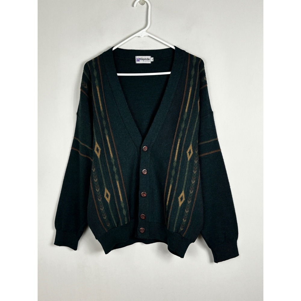 Vintage Kilspindie‎ Scotland Green V-Neck Grandpa Knit Cardigan Sweater Mens XL